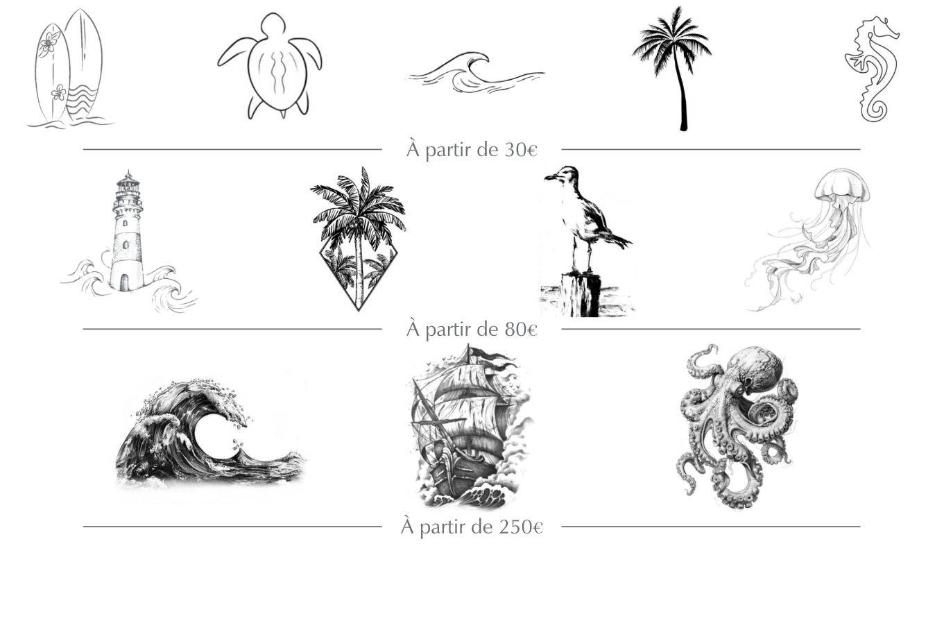 Motifs mer, vagues et éléments marins, gravure personnalisée